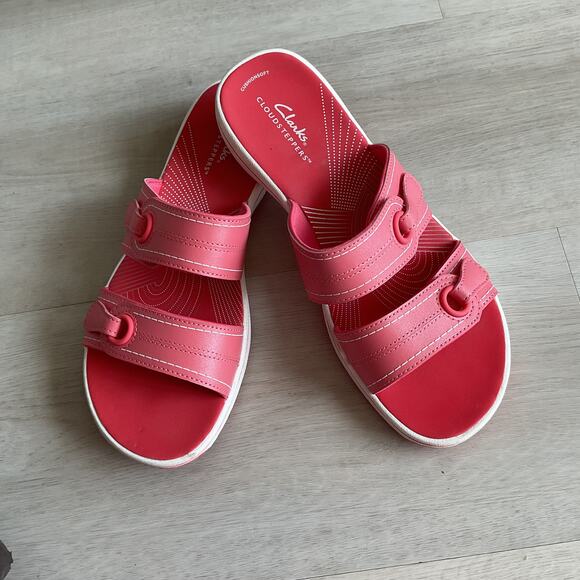 Clarks Cloudsteppers Breeze Maye Womens Strappy Sandals Pink and White Size 8 - Picture 1 of 12